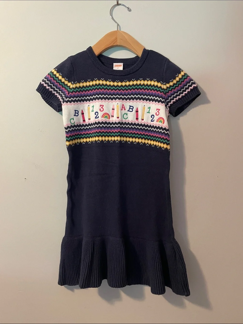 Gymboree Back to School sweater dress. short sleeve. size:5